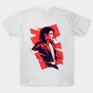 Pop King in a Leather Jacket - Red Backdrop - Pop Music T-Shirt